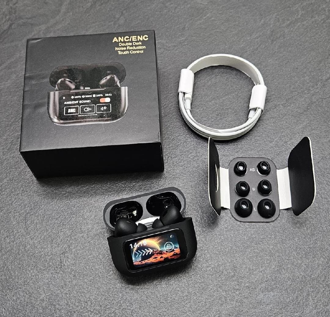 Airpods A9 Pro Touch Screen Display with ANC ENC TWS Earbuds – Black